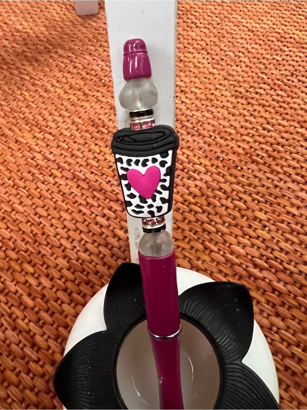 HM9. Handmade Hot Pink Coffee Pen with Natural Stones